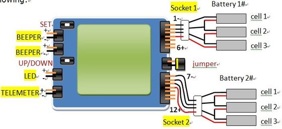 6S 12S LiPO Battery Cell Voltage Monitor Monitoring System tùy chỉnh